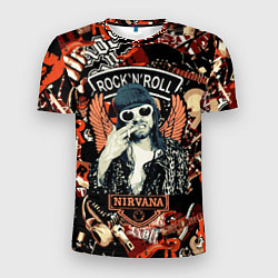 Футболка спортивная мужская Nirvana Kurt Cobain на фоне гитар, цвет: 3D-принт