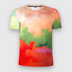 Футболка спортивная мужская Красные и зеленые облака, цвет: 3D-принт