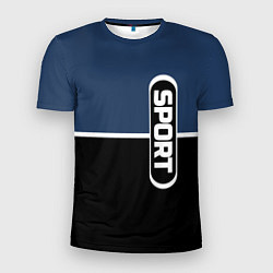 Мужская спорт-футболка Sport сине-чёрный с полосой