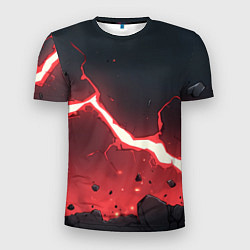 Футболка спортивная мужская Красная молния на черной текстуре, цвет: 3D-принт
