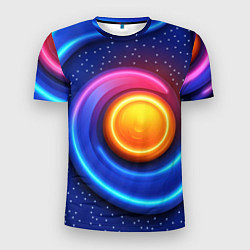 Футболка спортивная мужская Оранжевый круг и голубые линии текстура, цвет: 3D-принт