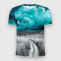 Футболка спортивная мужская Монохромное поле и сине-зеленое небо - природный п, цвет: 3D-принт