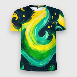 Мужская спорт-футболка Желто-зеленая краска текстура