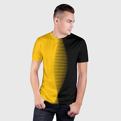 Футболка спортивная мужская Чёрно-жёлтый пополам с переходом, цвет: 3D-принт — фото 2