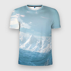 Мужская спорт-футболка Снежный горный хребет светло-голубой
