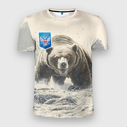 Футболка спортивная мужская Бурый медведь и герб РФ, цвет: 3D-принт