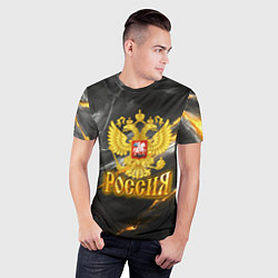 Футболка спортивная мужская Россия черно-желтый фон, цвет: 3D-принт — фото 2