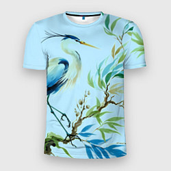 Футболка спортивная мужская Акварельная цапля у пруда, цвет: 3D-принт