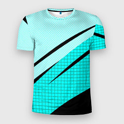 Мужская спорт-футболка Абстрактный чёрно-голубой с полосами
