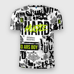 Футболка спортивная мужская Pattern with inscriptions hustle sand boy, цвет: 3D-принт