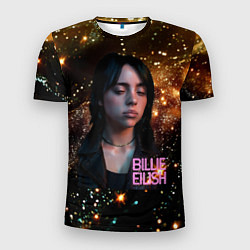 Мужская спорт-футболка Билли Айлиш с блестками на фоне