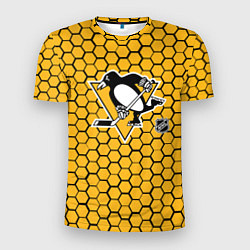 Футболка спортивная мужская Питтсбург Пингвинз - желтые соты, цвет: 3D-принт