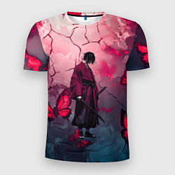 Футболка спортивная мужская Одинокий самурай среди бабочек, цвет: 3D-принт