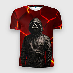 Футболка спортивная мужская Игра в кальмара - страж в черном, цвет: 3D-принт