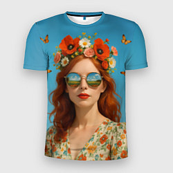 Мужская спорт-футболка Девушка в очках