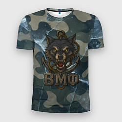 Мужская спорт-футболка ВМФ волк на камуфляже