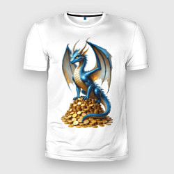 Футболка спортивная мужская Синий дракон на куче золотых монет, цвет: 3D-принт
