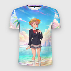 Мужская спорт-футболка Дандадан Сиратори Айра на берегу моря