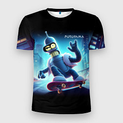 Мужская спорт-футболка Bender is a skateboarder in neon street - ai art