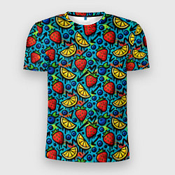 Мужская спорт-футболка Летний вайб - фрукты и ягоды паттерн