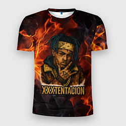 Футболка спортивная мужская XXXTentacion на фоне огня, цвет: 3D-принт