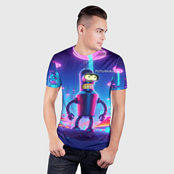 Футболка спортивная мужская Робот-сгибальщик Бендер в неоновом грибном мегапол, цвет: 3D-принт — фото 2