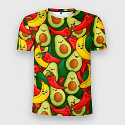 Мужская спорт-футболка Авокадо, бананы, перцы чили улыбаются - паттерн фр