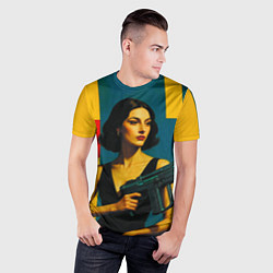 Футболка спортивная мужская Девушка с ретрофутуристическим автоматом поп-арт 1, цвет: 3D-принт — фото 2
