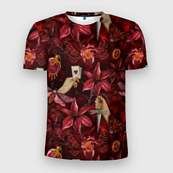 Футболка спортивная мужская Бордовая готика с сердцем, лилиями и мотыльками, цвет: 3D-принт