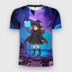 Мужская спорт-футболка Аниме девочка маг с волшебных посохом