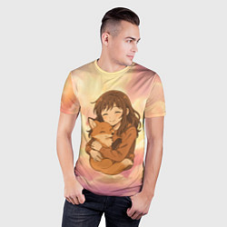 Футболка спортивная мужская Девочка обнимает лисичку, цвет: 3D-принт — фото 2