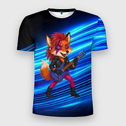 Мужская спорт-футболка Лиса в косухе и гитарой - рок звезда