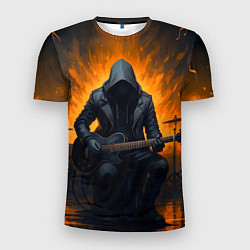 Мужская спорт-футболка Гитарист играющий в пламени