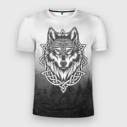 Футболка спортивная мужская Волк в кельтском стиле и лес, цвет: 3D-принт
