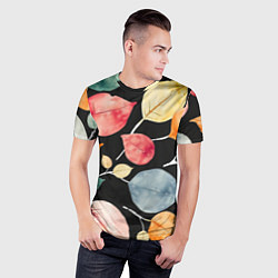Футболка спортивная мужская Разноцветные акварельные листья на чёрном, AI, цвет: 3D-принт — фото 2