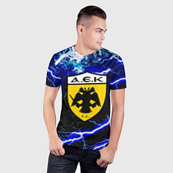 Футболка спортивная мужская AEK голубой шторм молнии, цвет: 3D-принт — фото 2