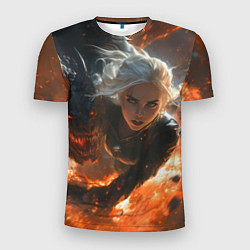 Мужская спорт-футболка Цири и дракон в огне