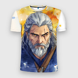 Мужская спорт-футболка Ведьмак нарисованный красками