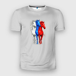 Футболка спортивная мужская Триколор лошади символ 2026 года, цвет: 3D-принт