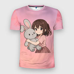 Мужская спорт-футболка Девочка обнимает зайцика в аниме