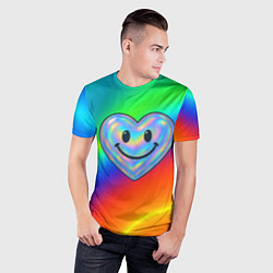 Футболка спортивная мужская Синее блестящее сердечко на радужном фоне, цвет: 3D-принт — фото 2