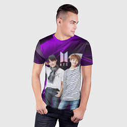 Футболка спортивная мужская BTS черно-фиолетовый фон, цвет: 3D-принт — фото 2