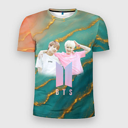 Футболка спортивная мужская BTS бирюзовый фон, цвет: 3D-принт