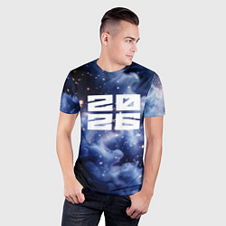 Футболка спортивная мужская 2026 синяя дымка с искрами, цвет: 3D-принт — фото 2
