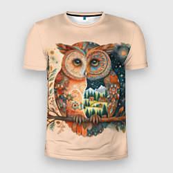 Футболка спортивная мужская Сова разделенная на день и ночь абстракция, цвет: 3D-принт