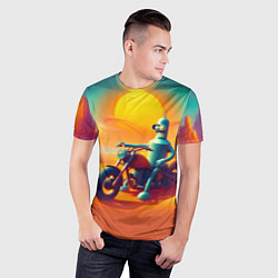 Футболка спортивная мужская Робот Бендер на мотоцикле в пустыне, цвет: 3D-принт — фото 2
