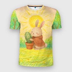 Футболка спортивная мужская Заяц обнимает кактус, цвет: 3D-принт
