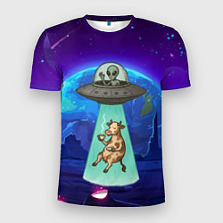 Футболка спортивная мужская Инопланетяне похищают корову, цвет: 3D-принт