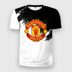 Футболка спортивная мужская Манчестер Юнайтед краски белые, цвет: 3D-принт