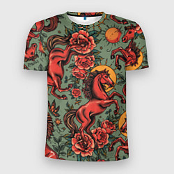 Мужская спорт-футболка Красный конь и розы